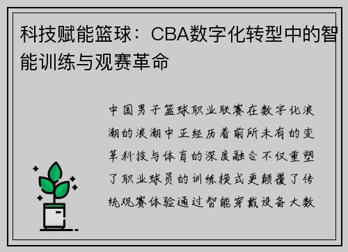 科技赋能篮球：CBA数字化转型中的智能训练与观赛革命