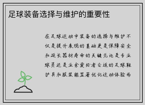 足球装备选择与维护的重要性